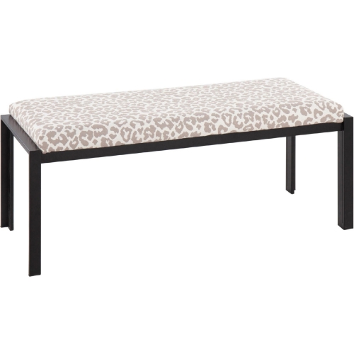 Fuji Bench in Grey Leopard Fabric & Black Metal